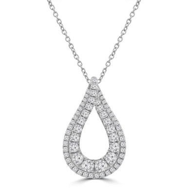 Round Diamond 2-Row Teardrop Other Pendant Necklace in White Gold (MD250364)