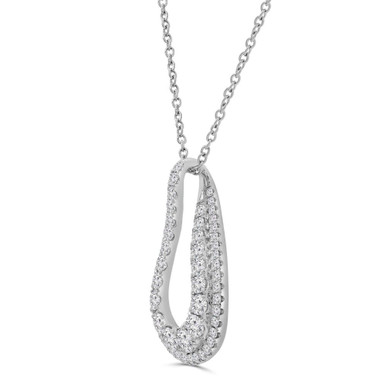 Round Diamond 2-Row Teardrop Other Pendant Necklace in White Gold (MD250364)