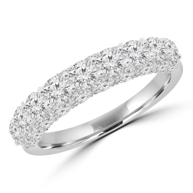 Round Diamond Shared Prong Semi-Eternity Anniversary Wedding Band Ring in White Gold with Accented Profile (MD250268)