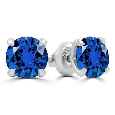 Round Blue Sapphire 4-Prong Stud Earrings in White Gold (MD240269)