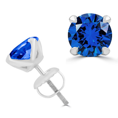Round Blue Sapphire 4-Prong Stud Earrings in White Gold (MD240269)