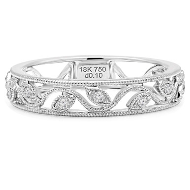 Round Diamond Floral Vintage Semi-Eternity Wedding Band Ring in White Gold (MD160278)