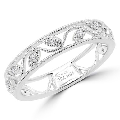 Round Diamond Floral Vintage Semi-Eternity Wedding Band Ring in White Gold (MD160278)