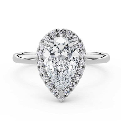 Pear Diamond 3-Prong Open Bridge Halo Engagement Ring in White Gold (MVSLG1594-W)