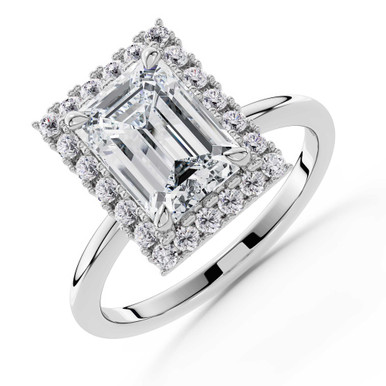 Emerald Diamond 4-Prong Open Bridge Halo Engagement Ring in White Gold (MVSLG1592-W)