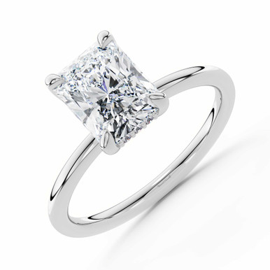 Radiant Diamond 4-Prong Solitaire with Accents Engagement Ring in White Gold with Hidden Halo (MVSLG1590-W)