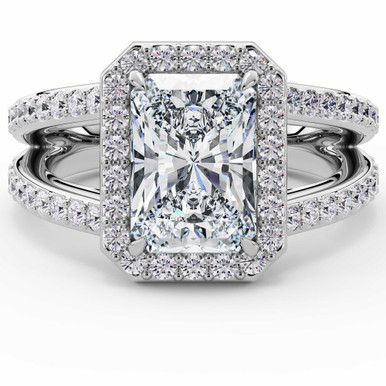 Radiant Diamond 4-Prong Split-Shank Cathedral Halo Engagement Ring in White Gold (MVSLG1589-W)