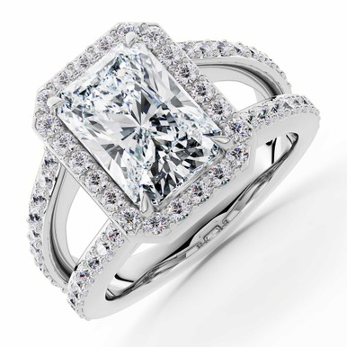 Radiant Diamond 4-Prong Split-Shank Cathedral Halo Engagement Ring in White Gold (MVSLG1589-W)