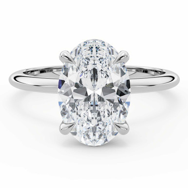 Oval Diamond 4-Prong Solitaire with Accents Engagement Ring in White Gold with Hidden Halo (MVSLG1586-W)