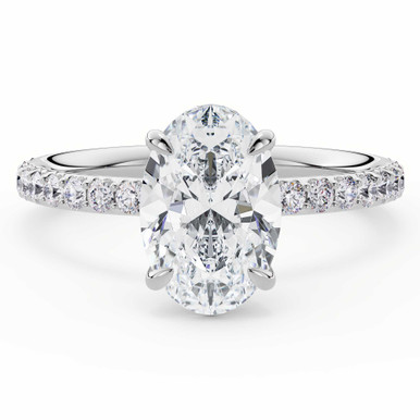 Oval Diamond 4-Prong Solitaire with Accents Engagement Ring in White Gold (MVSLG1584-W)