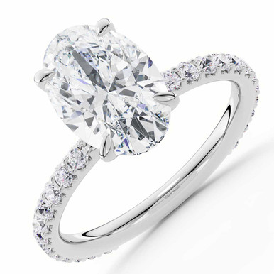 Oval Diamond 4-Prong Solitaire with Accents Engagement Ring in White Gold (MVSLG1584-W)