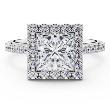 Princess Diamond 4 V-Prong Cathedral Halo Engagement Ring in White Gold (MVSLG1583-W)