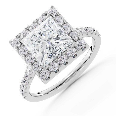 Princess Diamond 4 V-Prong Cathedral Halo Engagement Ring in White Gold (MVSLG1583-W)
