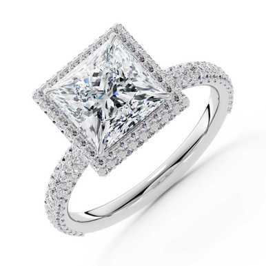 Princess Diamond 4-Prong 3-Row Pave Rollover Halo Engagement Ring in White Gold with Hidden Accents (MVSLG1582-W)