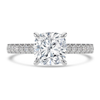 Cushion Diamond 4-Prong Catheral Solitaire with Accents Engagement Ring in White Gold with Hidden Halo and Accents (MVSLG1581-W)