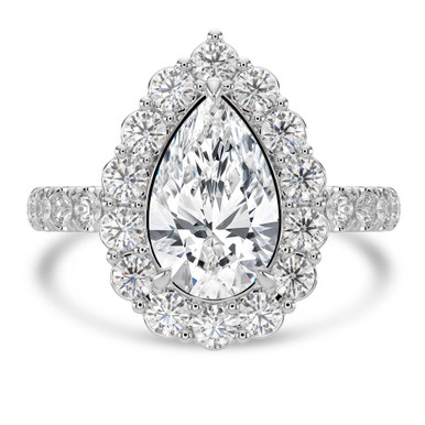 Pear Diamond 3-Prong Open Bridge Halo Engagement Ring in White Gold (MVSLG1580-W)