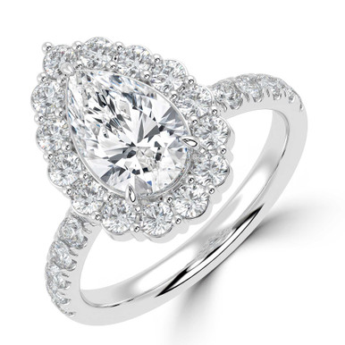 Pear Diamond 3-Prong Open Bridge Halo Engagement Ring in White Gold (MVSLG1580-W)