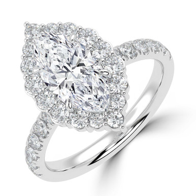 Marquise Diamond 4-Prong Open Bridge Halo Engagement Ring in White Gold (MVSLG1578-W)
