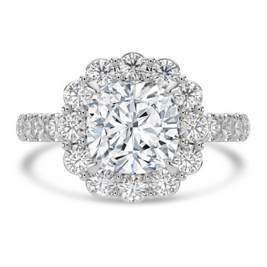 Cushion Diamond 4-Prong Open Bridge Floral Halo Engagement Ring in White Gold (MVSLG1577-W)