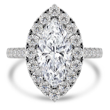 Marquise Diamond 4-Prong Cathedral Halo Engagement Ring in White Gold with Diamond Bridge and Hidden Accents (MVSLG1576-W)