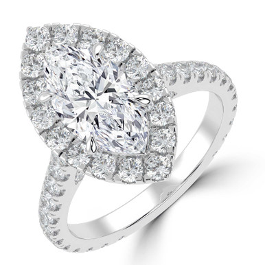 Marquise Diamond 4-Prong Cathedral Halo Engagement Ring in White Gold with Diamond Bridge and Hidden Accents (MVSLG1576-W)