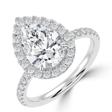 Pear Diamond 3-Prong Open Bridge Halo Engagement Ring in White Gold (MVSLG1575-W)