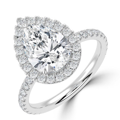 Pear Diamond 3-Prong Open Bridge Halo Engagement Ring in White Gold (MVSLG1572-W)