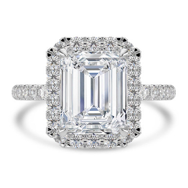 Emerald Diamond 4-Prong Open Bridge Halo Engagement Ring in White Gold (MVSLG1571-W)