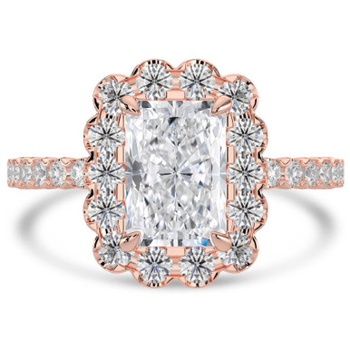 Radiant Diamond 4-Prong Floral Halo Engagement Ring in Rose Gold (MVSLG1530-R)