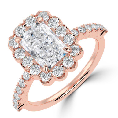 Radiant Diamond 4-Prong Floral Halo Engagement Ring in Rose Gold (MVSLG1530-R)
