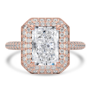 Radiant Diamond 4-Prong 3-Row Pave Dome Halo Engagement Ring in Rose Gold (MVSLG1528-R)