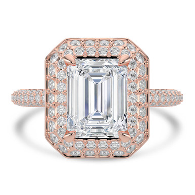 Emerald Diamond 4-Prong 3-Row Pave Dome Halo Engagement Ring in Rose Gold (MVSLG1527-R)