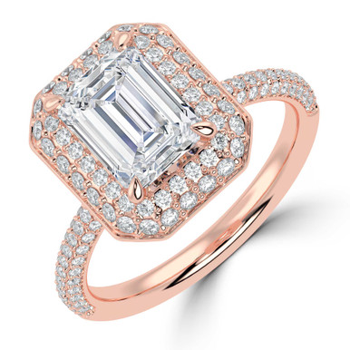 Emerald Diamond 4-Prong 3-Row Pave Dome Halo Engagement Ring in Rose Gold (MVSLG1527-R)