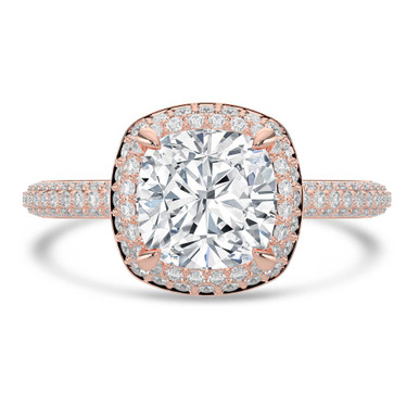 Cushion Diamond 4-Prong 3-Row Pave Dome Halo Engagement Ring in Rose Gold (MVSLG1525-R)
