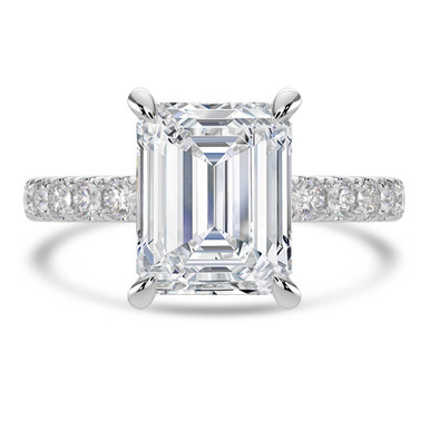 Emerald Diamond 4-Prong Solitaire with Accents Engagement Ring in White Gold (MVSLG1518-W)