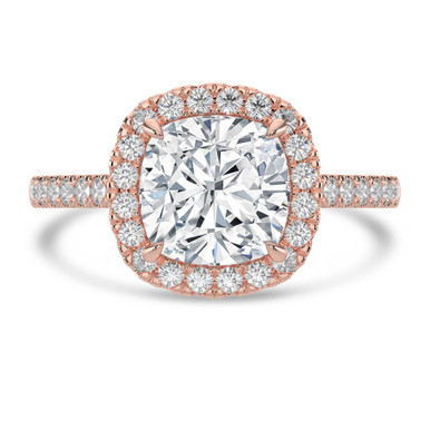 Cushion Diamond 4-Prong Cathedral Halo Engagement Ring in Rose Gold (MVSLG1517-R)