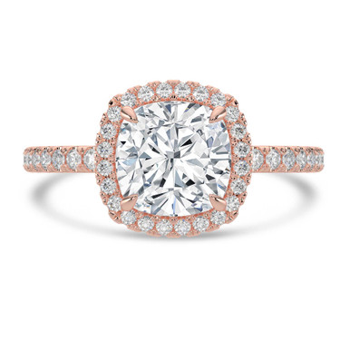 Cushion Diamond 4-Prong Diamond Accented Basket Halo Engagement Ring in Rose Gold (MVSLG1516-R)