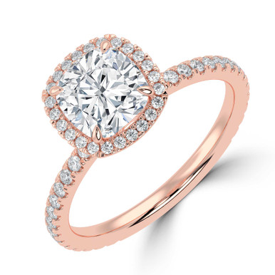 Cushion Diamond 4-Prong Diamond Accented Basket Halo Engagement Ring in Rose Gold (MVSLG1516-R)