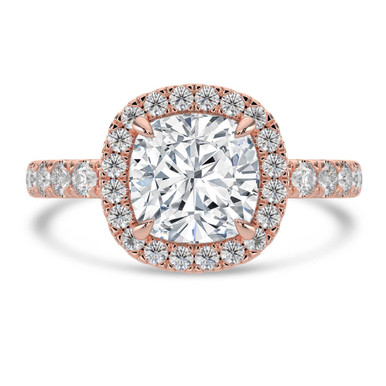 Cushion Diamond 4-Prong Diamond Accented Basket Halo Engagement Ring in Rose Gold (MVSLG1515-R)