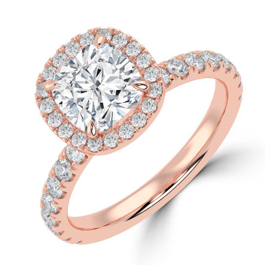 Cushion Diamond 4-Prong Diamond Accented Basket Halo Engagement Ring in Rose Gold (MVSLG1515-R)