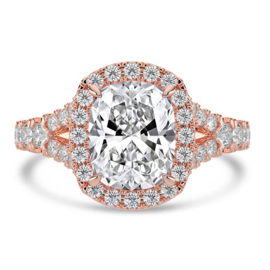 Cushion Diamond 4-Prong Split-Shank Cathedral Open Bridge Halo Engagement Ring in Rose Gold (MVSLG1514-R)