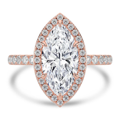 Marquise Diamond 6-Prong Open Bridge Rollover Halo Engagement Ring in Rose Gold with Hidden Halo (MVSLG1506-R)