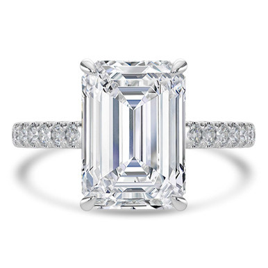Emerald Diamond Cathedral Open Bridge Solitaire with Accents Engagement Ring in White Gold (MVSLG1470-W)