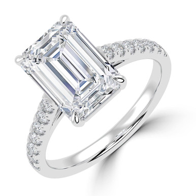 Emerald Diamond Cathedral Open Bridge Solitaire with Accents Engagement Ring in White Gold (MVSLG1470-W)