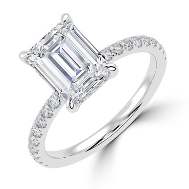 Emerald Diamond Hidden Halo Solitaire with Accents Engagement Ring in White Gold (MVSLG1461-W)