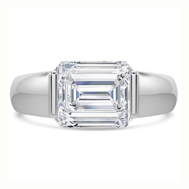 Emerald Diamond Horizontally Tension Set Solitaire Engagement Ring in White Gold (MVSLG1459-W)