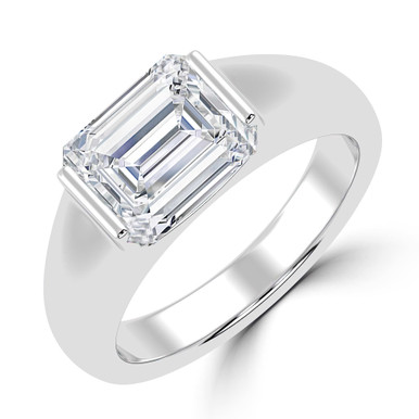 Emerald Diamond Horizontally Tension Set Solitaire Engagement Ring in White Gold (MVSLG1459-W)
