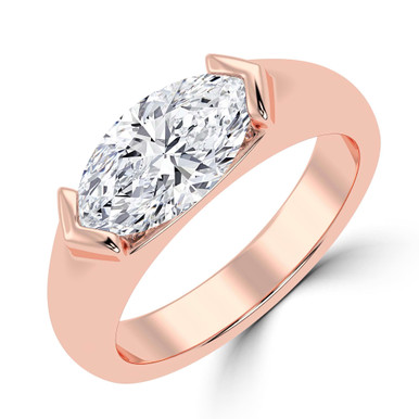 Marquise Diamond Horizontally Tension Set Solitaire Engagement Ring in Rose Gold (MVSLG1458-R)