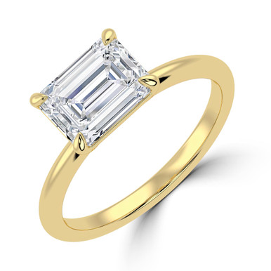 Emerald Diamond Horizontally Set Solitaire Engagement Ring in Yellow Gold (MVSLG1444-Y)