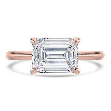 Emerald Diamond Horizontally Set Solitaire Engagement Ring in Rose Gold (MVSLG1444-R)